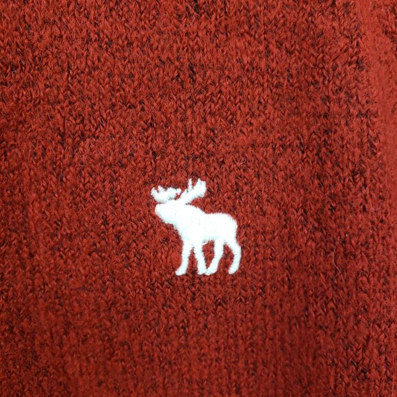 Abercrombie & Fitch Moose Logo Sweater M Pullover Crew Neck Marled Red - Picture 7 of 8